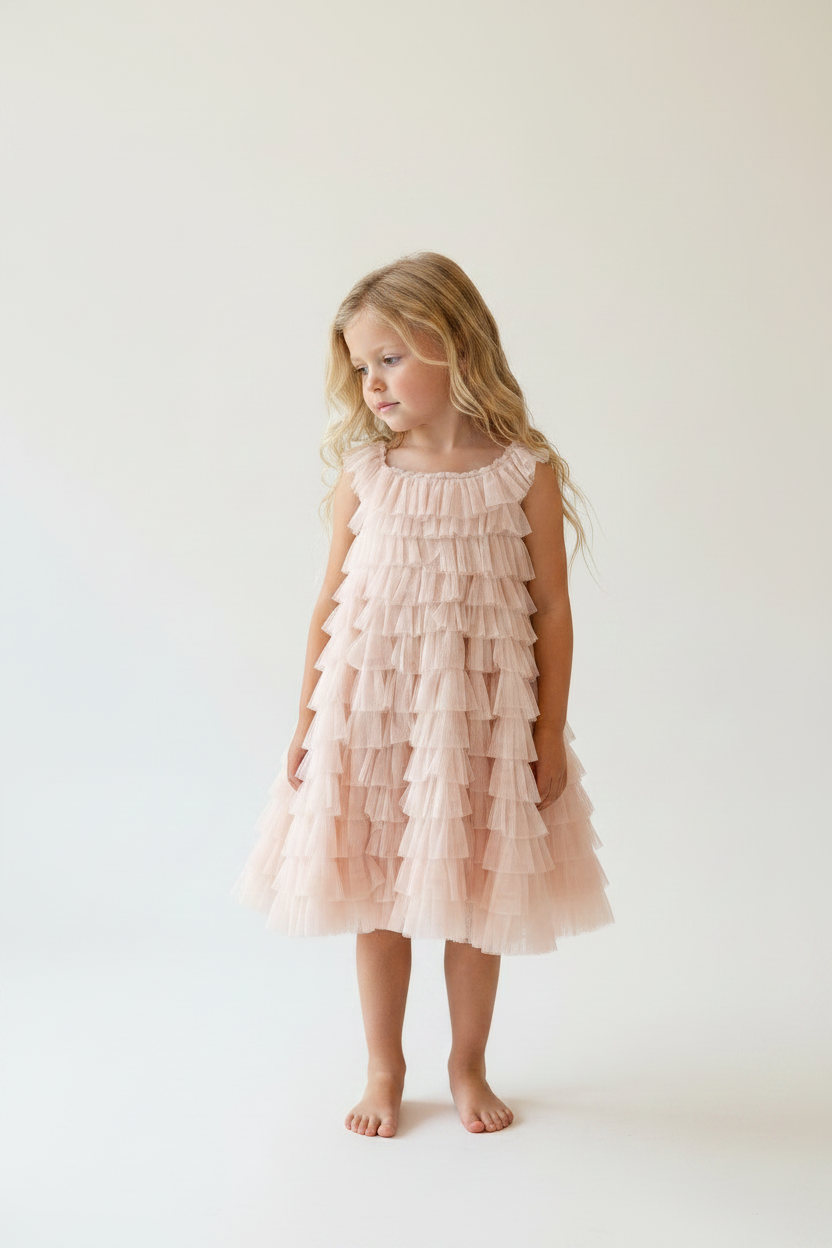Addison Frilly Ruffle Cotton + Tulle Dress
