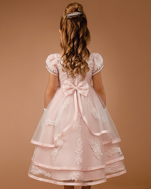 Caroline Pink Satin + Organza Formal Dress