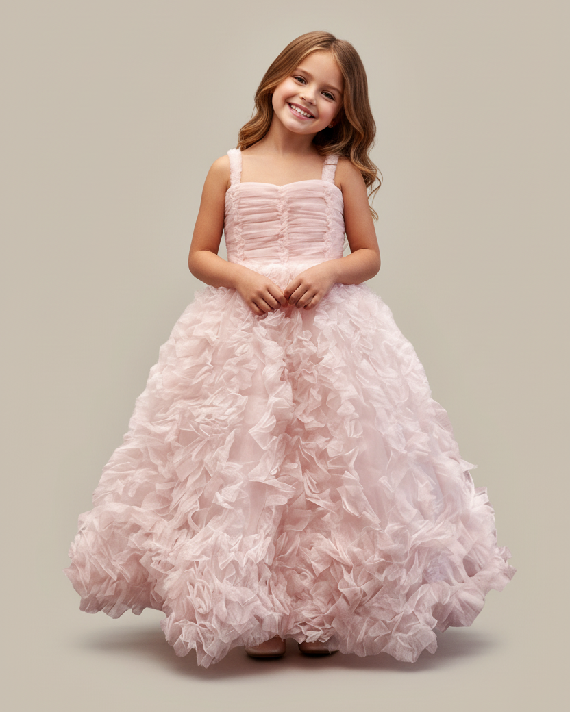 Soft Tulle Ruffle Tiered Dress - Pink