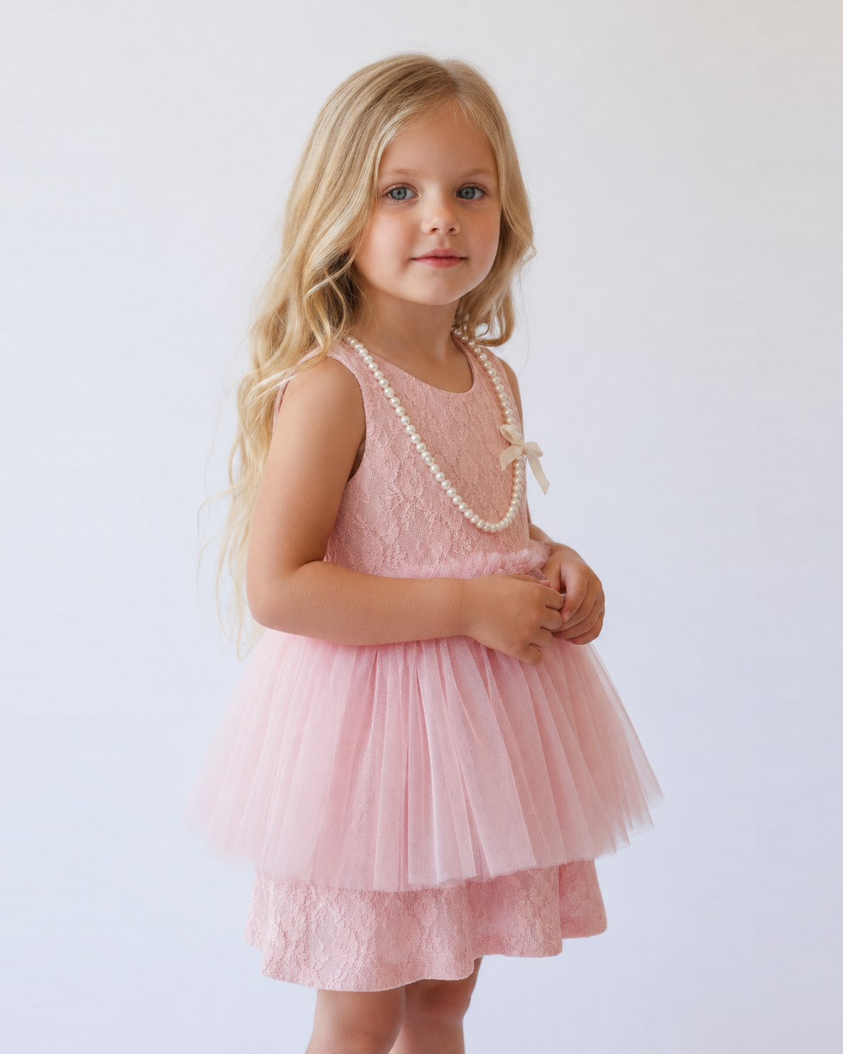 Annette Lace Tutu Dress with Pearl Necklace