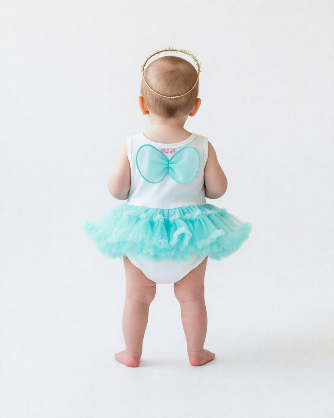 Baby Angel Wing Cotton Onesie Tutu Dress - Aqua Blue