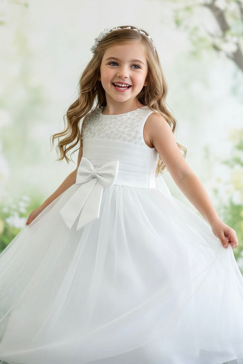 Satin + Tulle White Sequin Dress