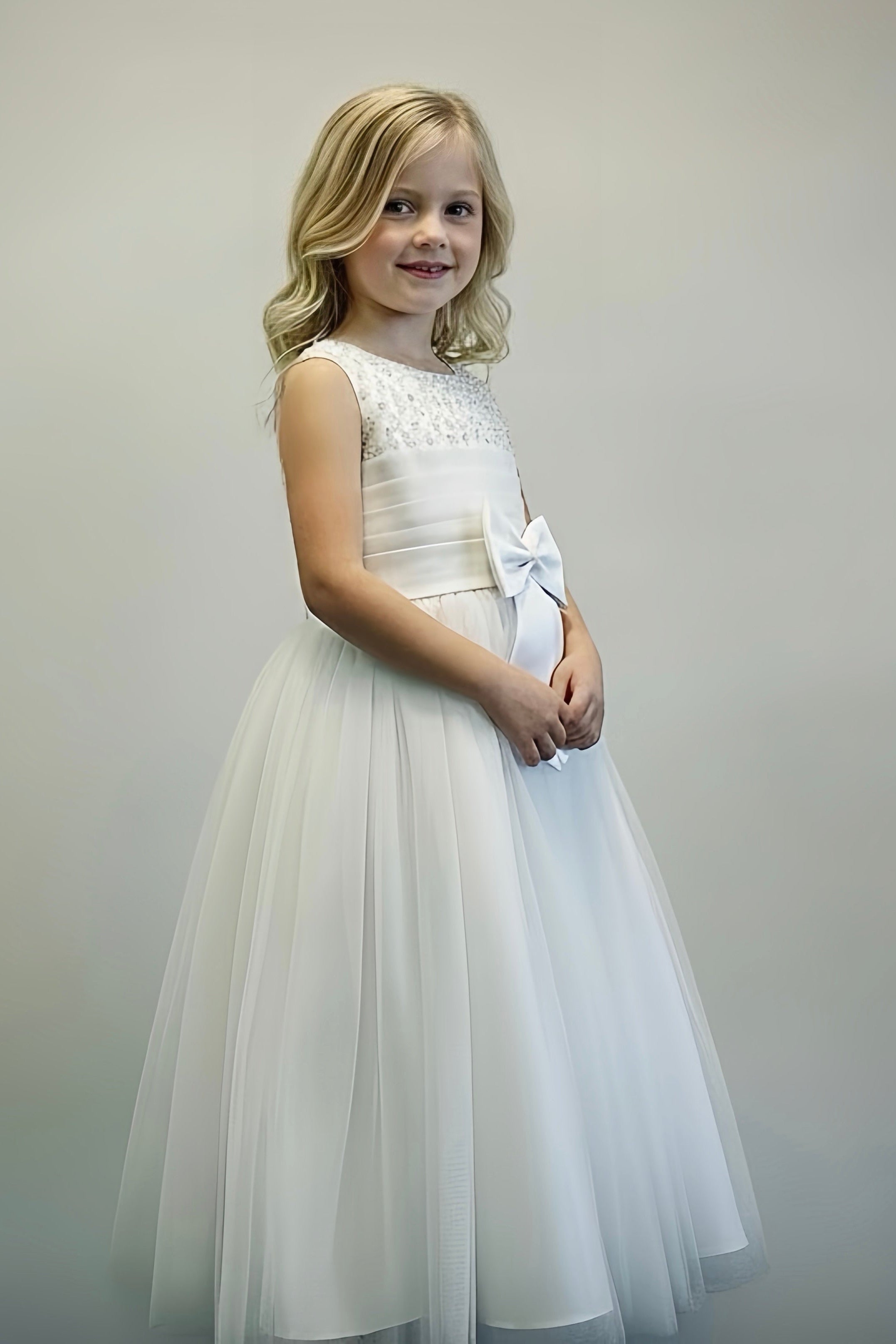Satin + Tulle White Sequin Dress