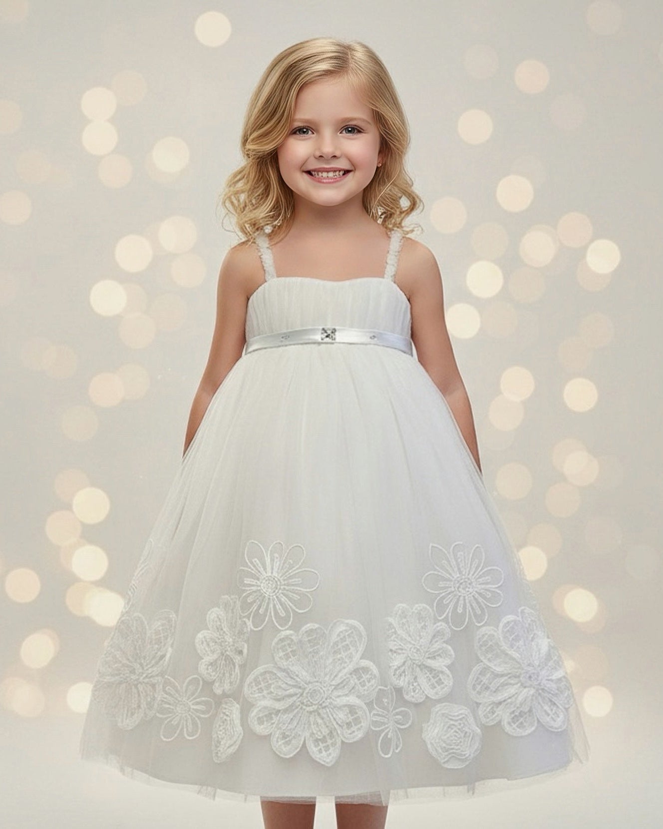 Soft Tulle Floral Embroidered Empire Waist Dress