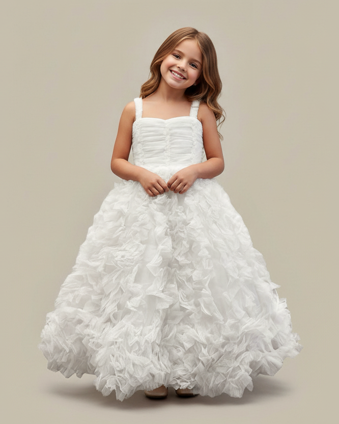 Soft Tulle Ruffle Tiered Dress - White & Ivory