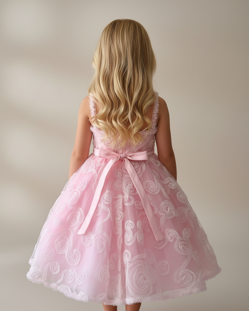 Allover Swirl Tulle Party Dress with Matching Bolero Jacket - Pink