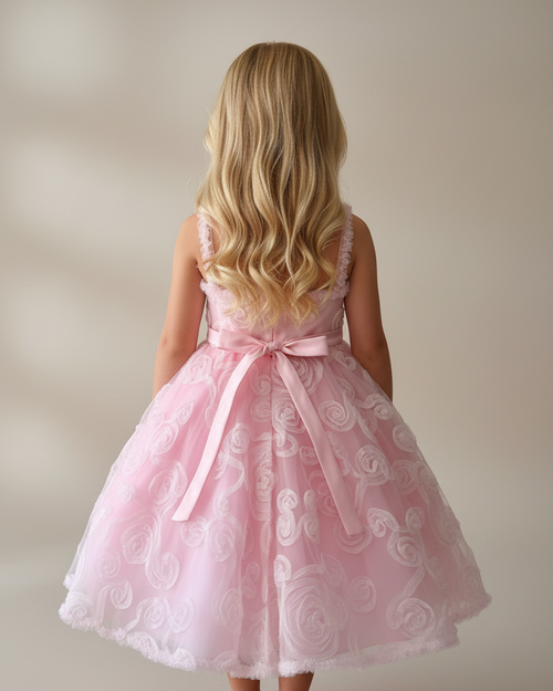 Allover Swirl Tulle Party Dress with Matching Bolero Jacket - Pink