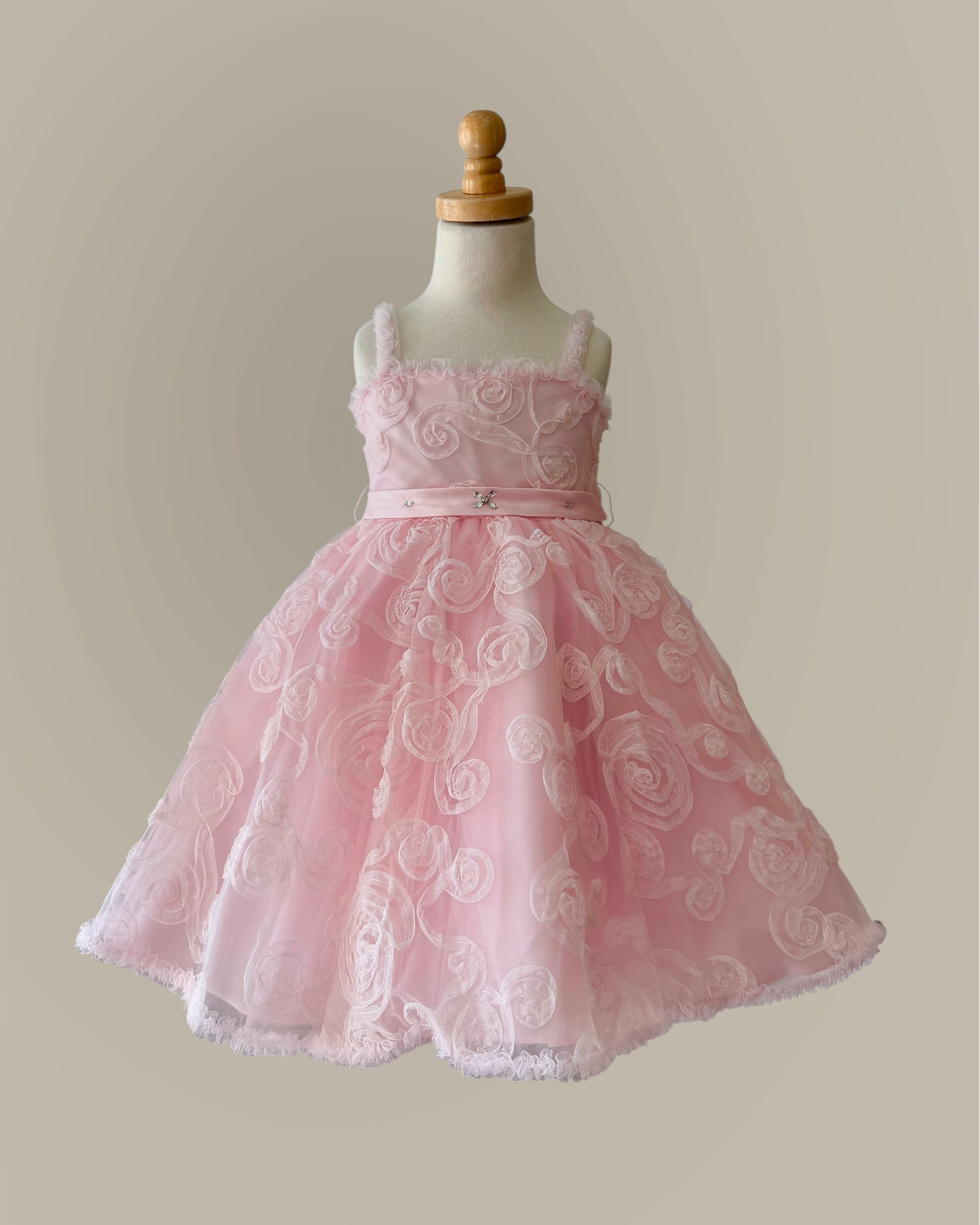 Allover Swirl Tulle Party Dress with Matching Bolero Jacket - Pink