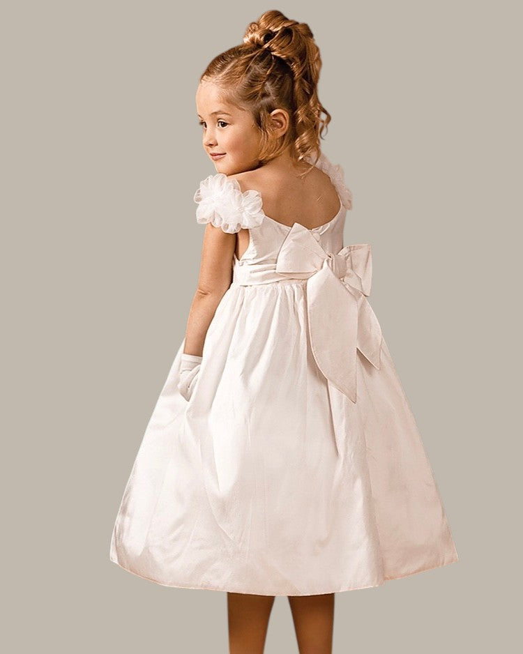Silk Flower Bloom Shoulder Strap Dress - Off White