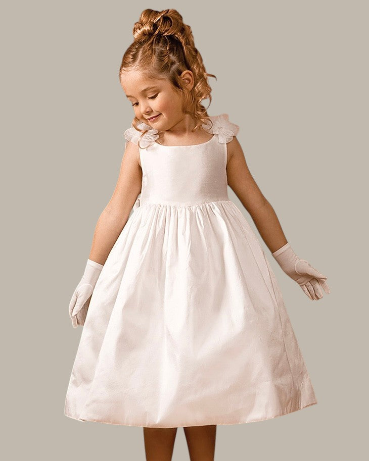 Silk Flower Bloom Shoulder Strap Dress - Off White