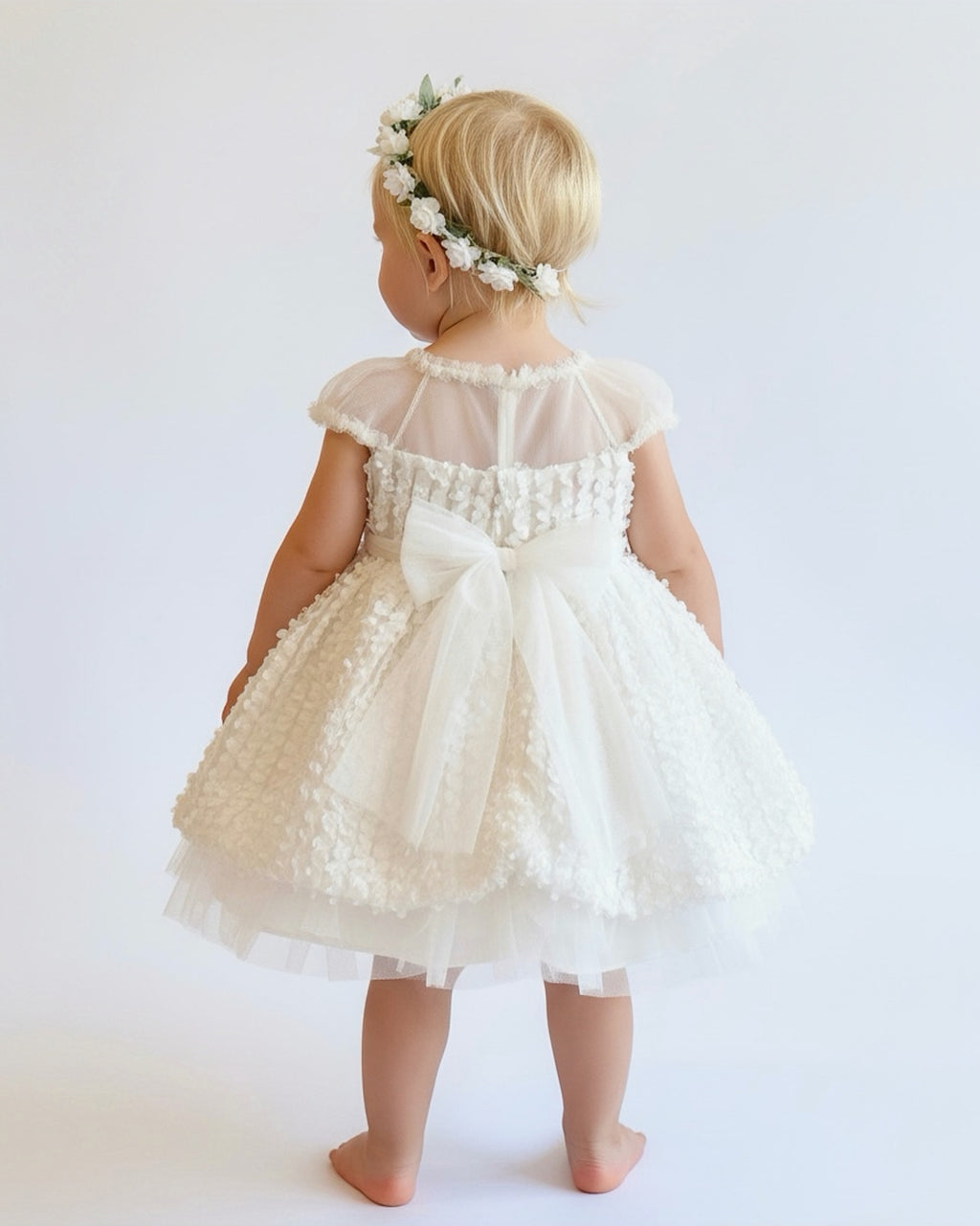 Baby 3D Petal Tulle Party Dress - White & Ivory