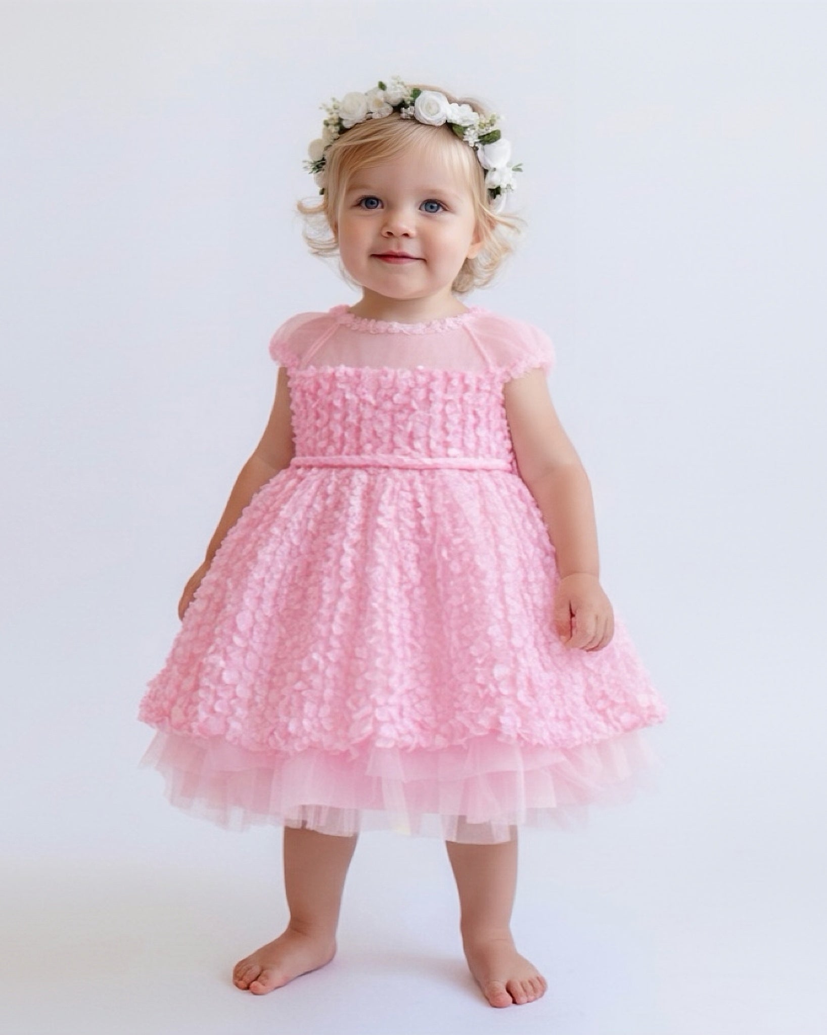 Baby 3D Petal Tulle Party Dress - Pink