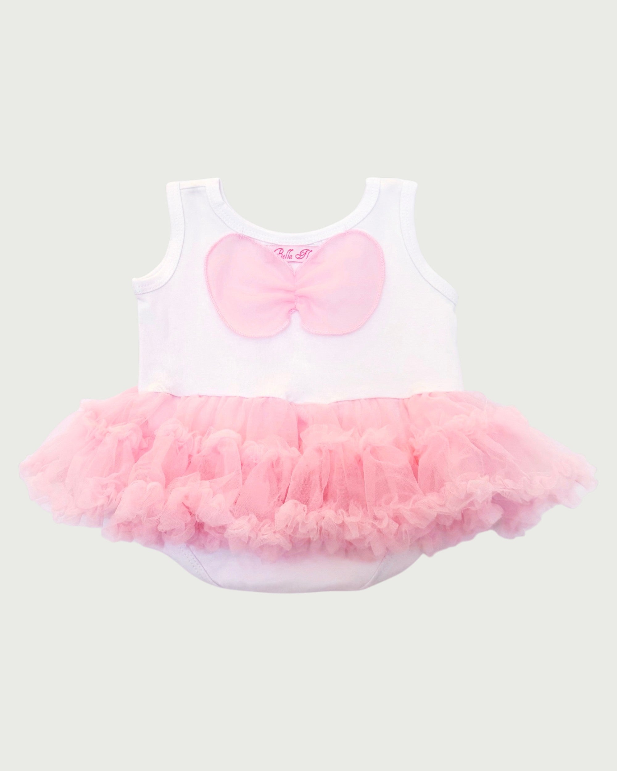 Baby Angel Wing Cotton Onesie Tutu Dress - Pink