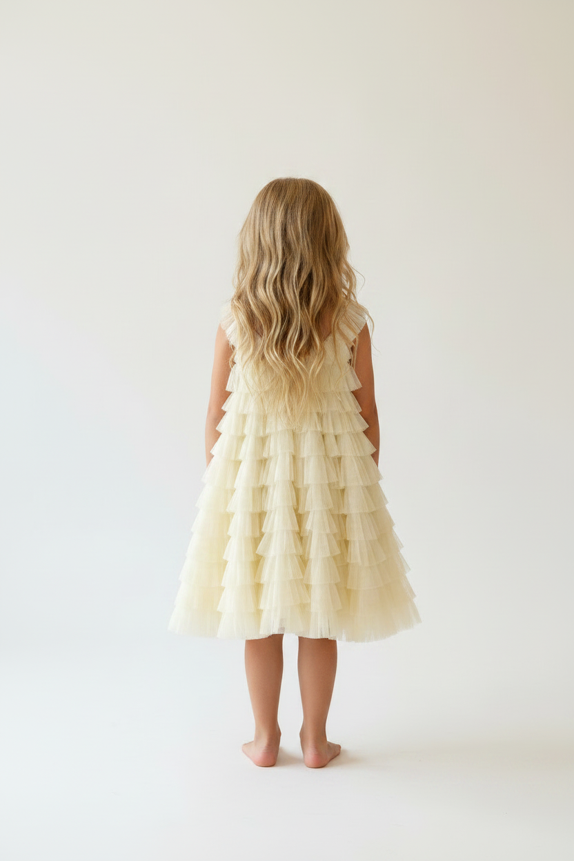 Addison Frilly Ruffle Cotton + Tulle Dress - Yellow