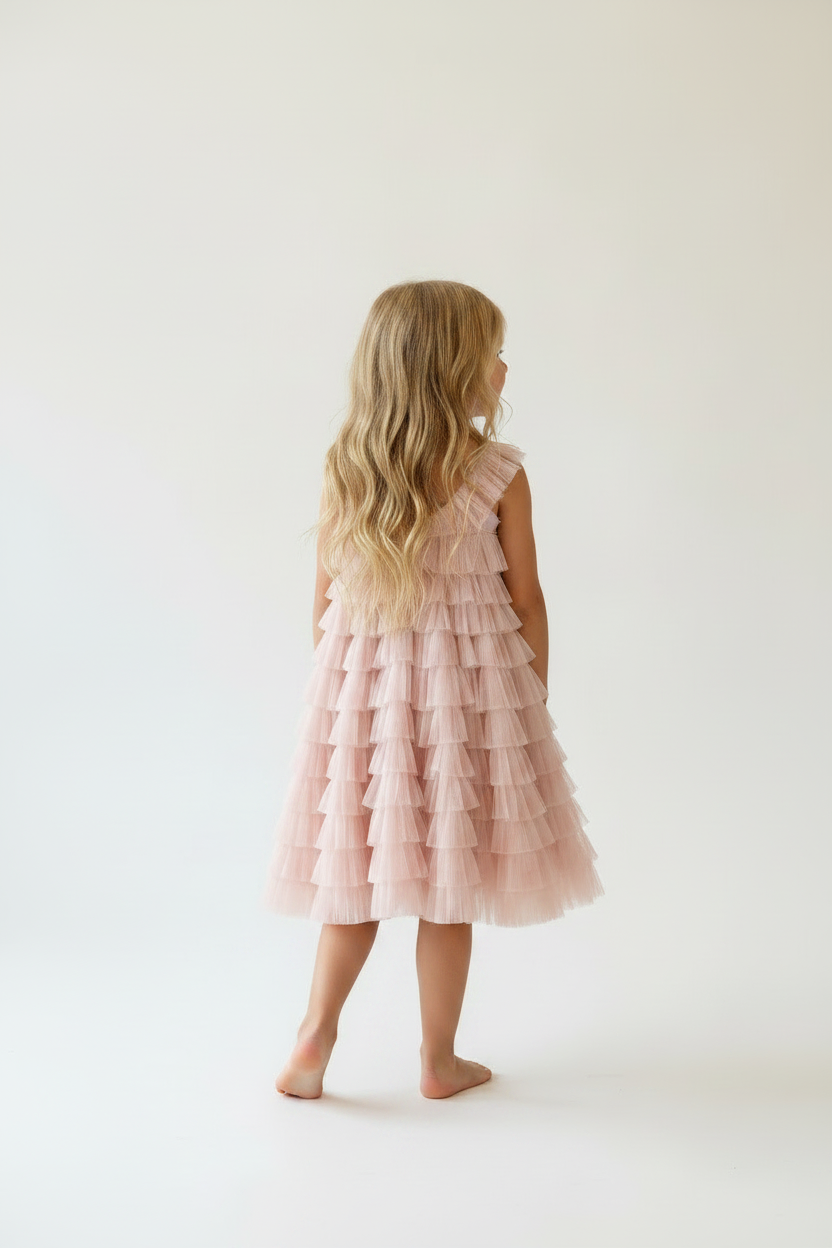 Addison Frilly Ruffle Cotton + Tulle Dress - Pink