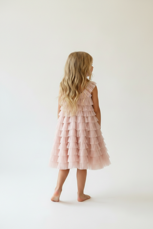 Addison Frilly Ruffle Cotton + Tulle Dress - Pink
