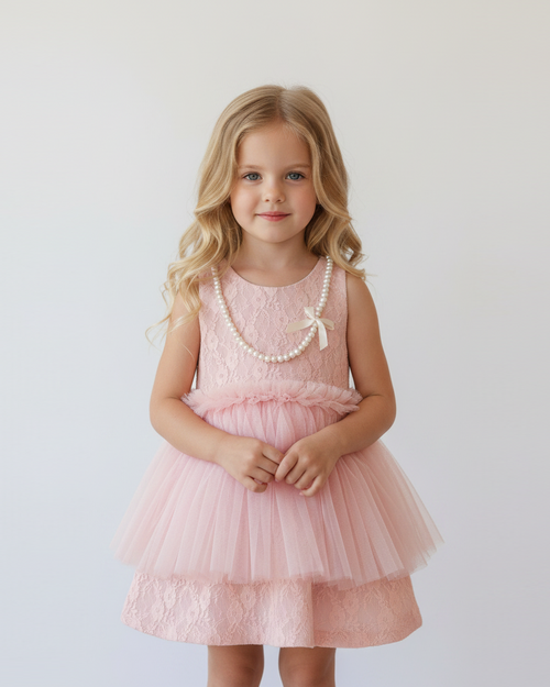 Annette Lace Tutu Dress with Pearl Necklace