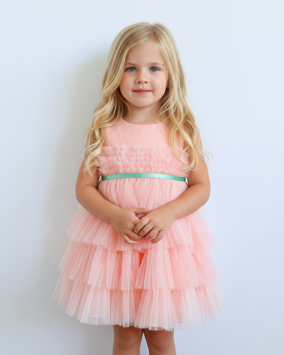 Amber Chiffon with Crumb Catcher Tulle Dress