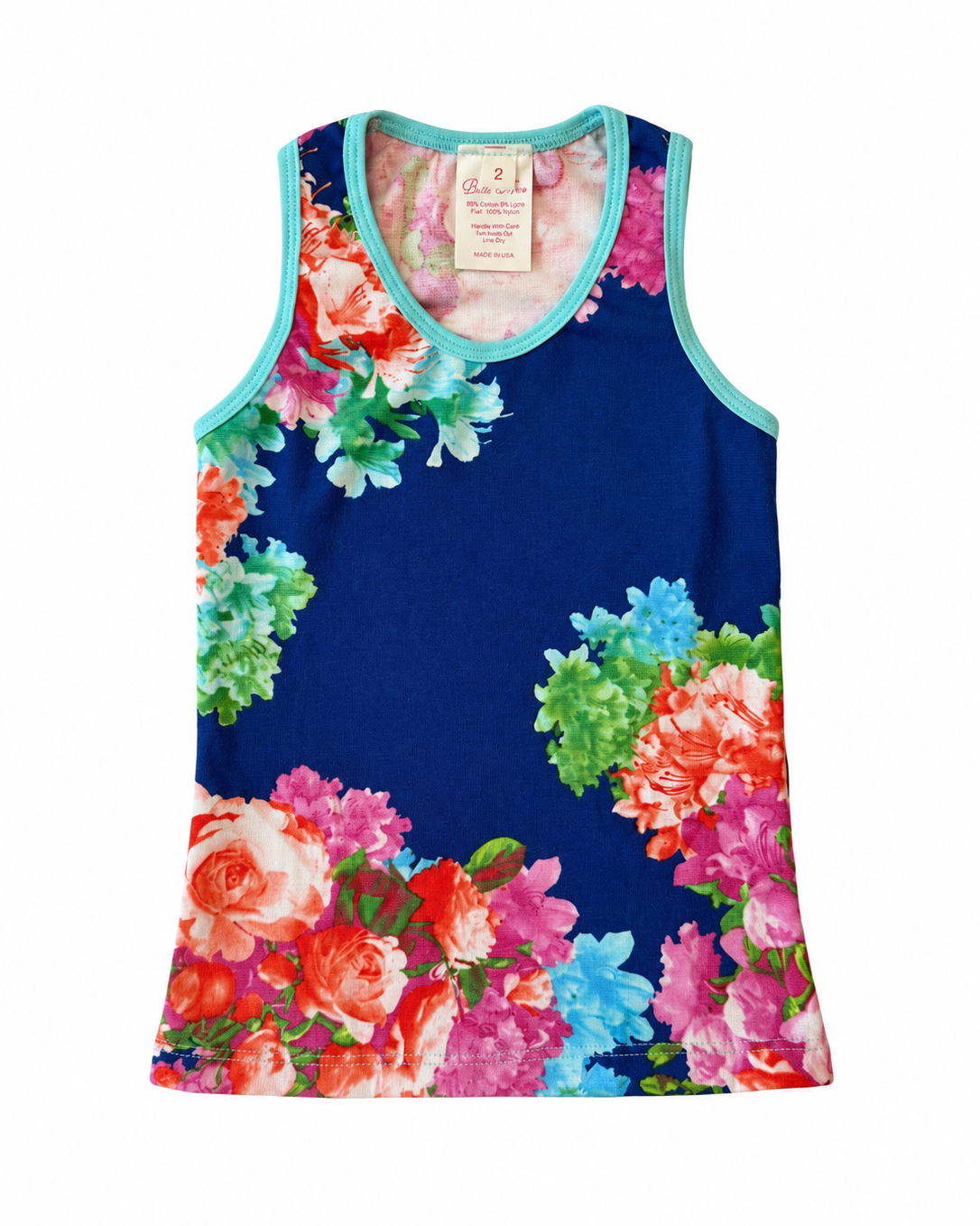 Toddler Girls' Floral Royal Blue Tank Top
