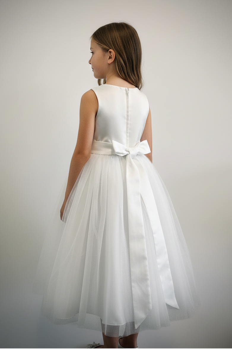 Satin + Tulle White Sequin Dress