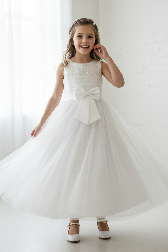 Satin + Tulle White Sequin Dress