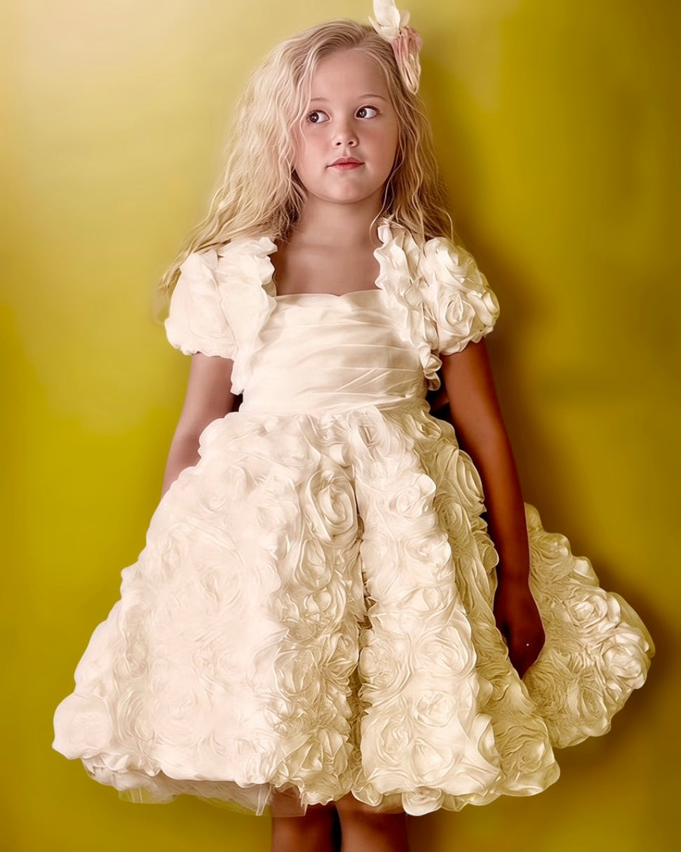 Satin Rose Swirl Dress with Matching Bolero Jacket