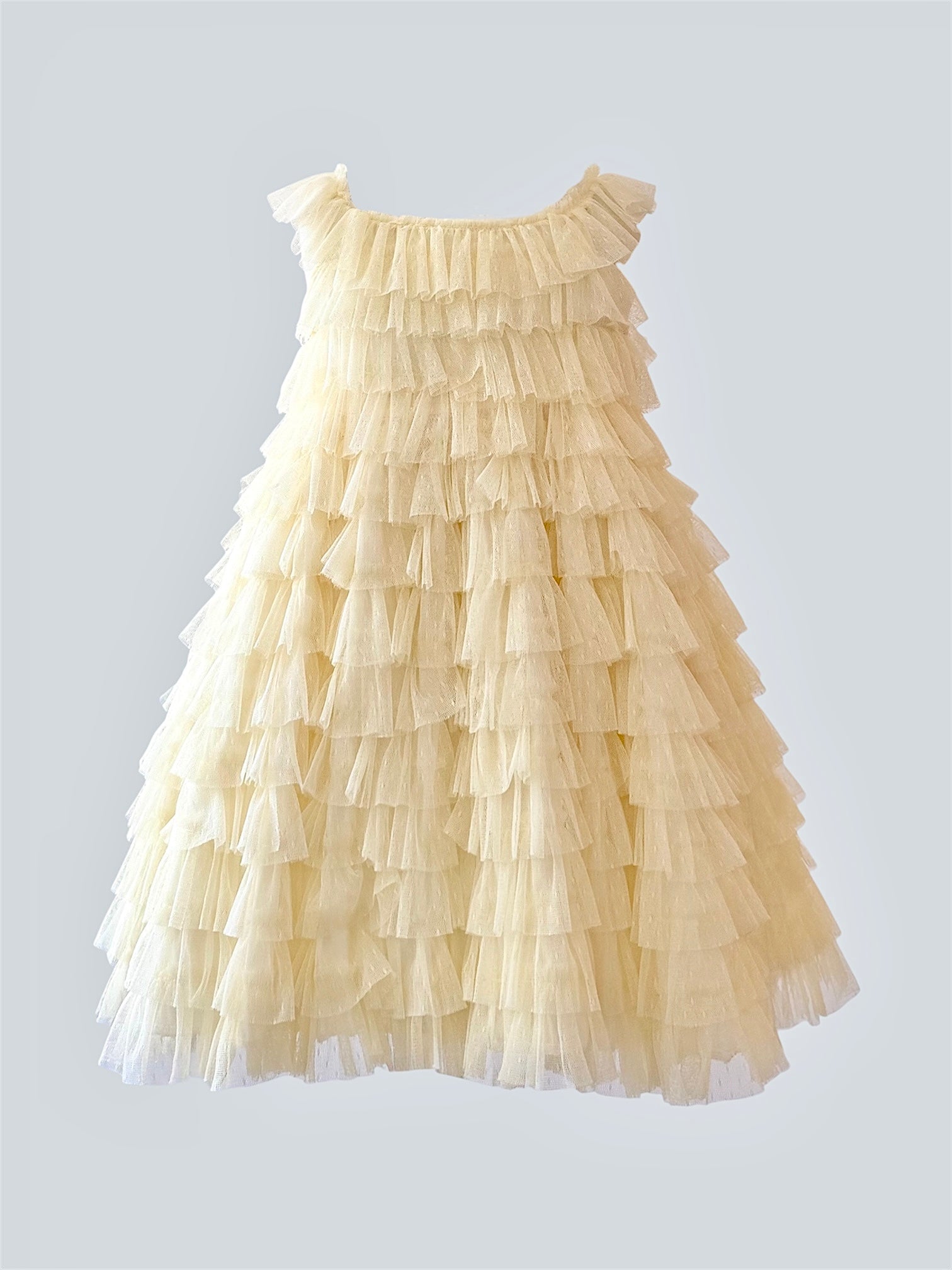Addison Frilly Ruffle Cotton + Tulle Dress - Yellow