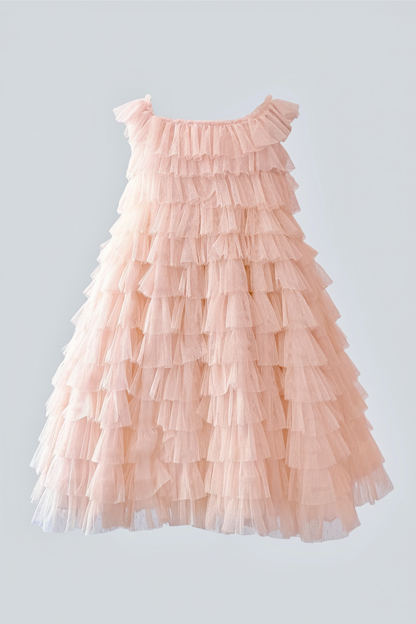 Addison Frilly Ruffle Cotton + Tulle Dress - Pink