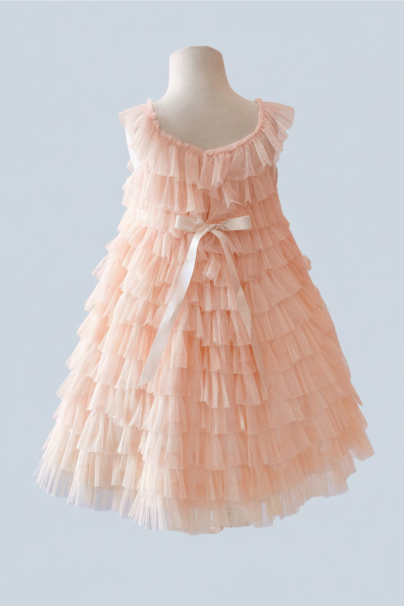 Addison Frilly Ruffle Cotton + Tulle Dress - Pink
