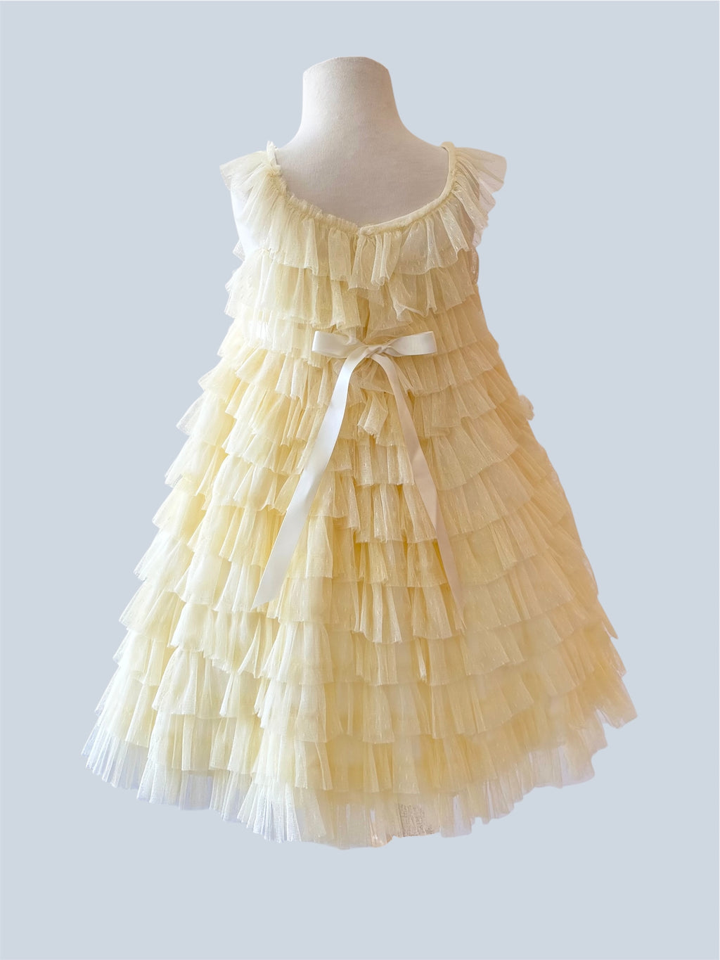 Addison Frilly Ruffle Cotton + Tulle Dress - Yellow