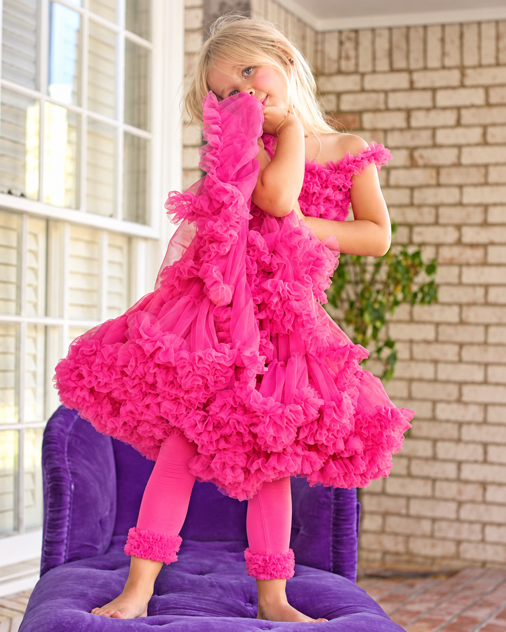 Baby And Toddler Girls Ruffle Fluff Leggings - Raspberry Red
