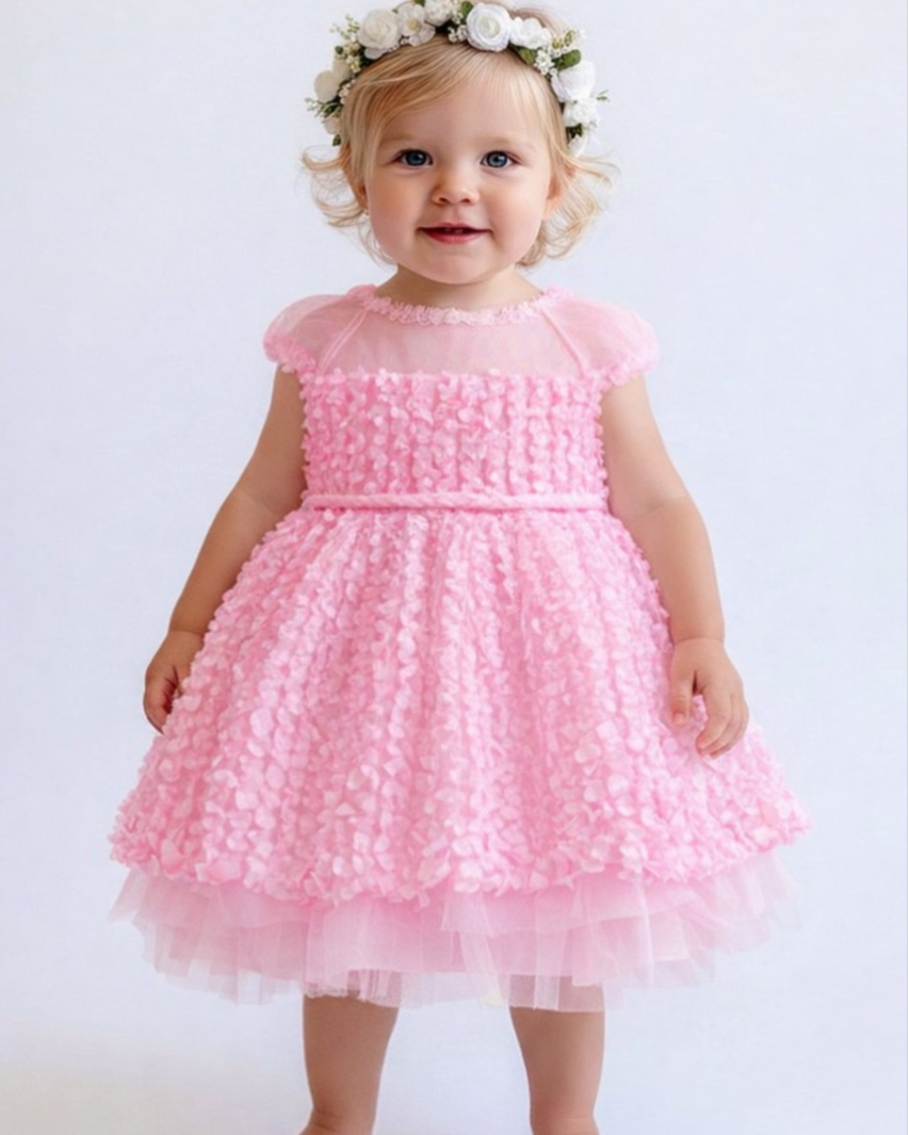 Baby 3D Petal Tulle Party Dress - Pink