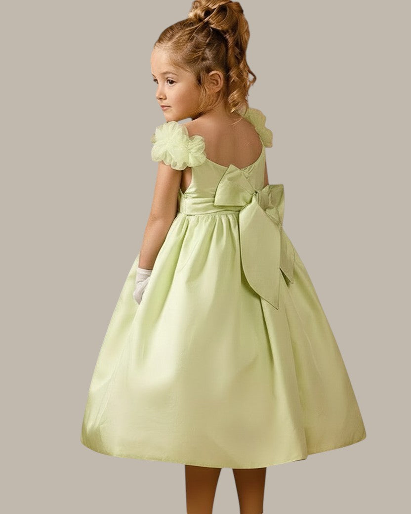 Baby  Silk Flower Bloom Shoulder Strap Dress - Lime Green