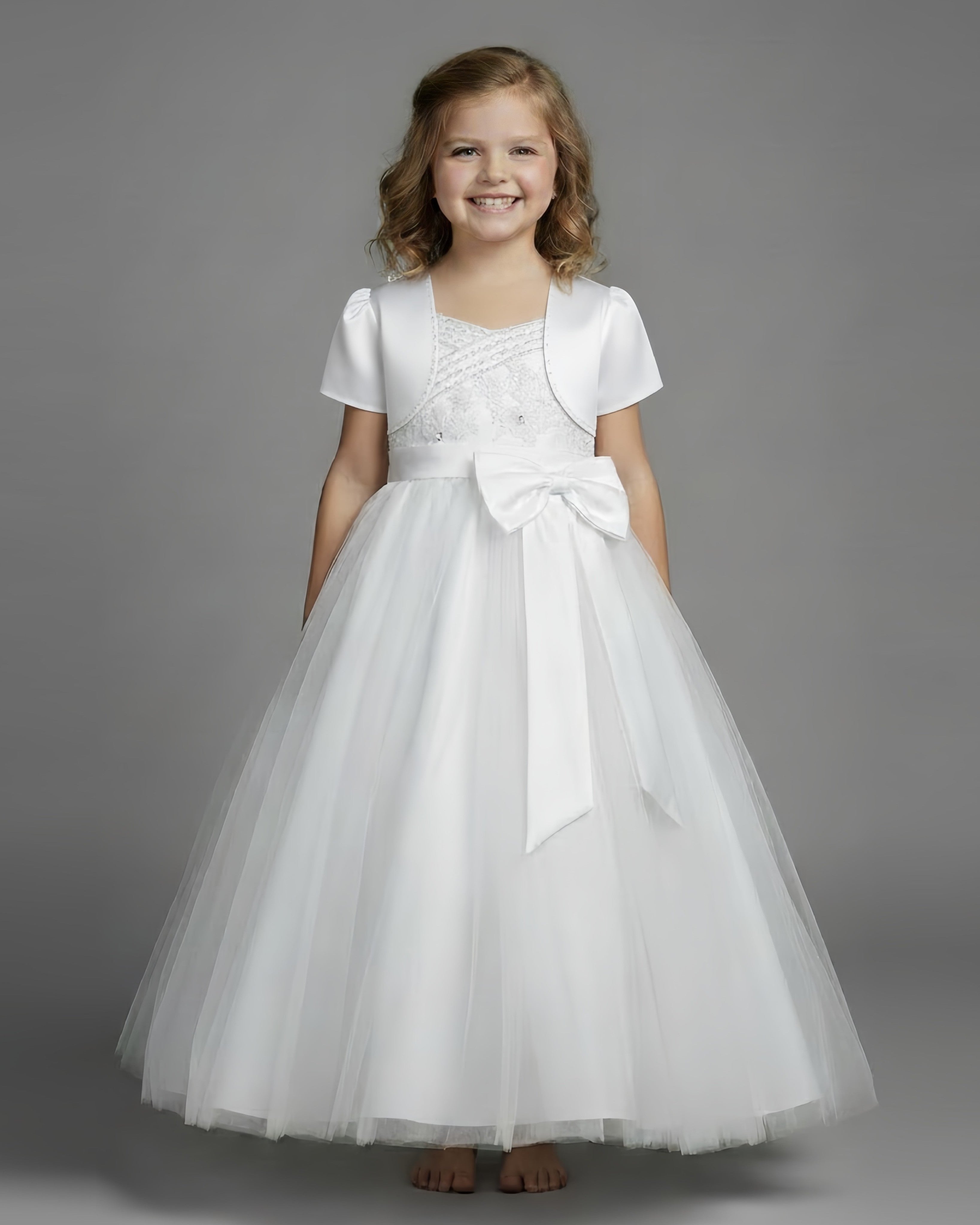 White Communion Dresses - Beaded Satin Dress