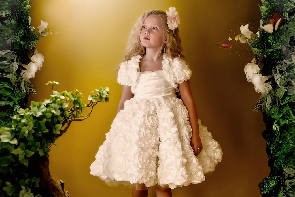 Satin Rose Swirl Dress with Matching Bolero Jacket
