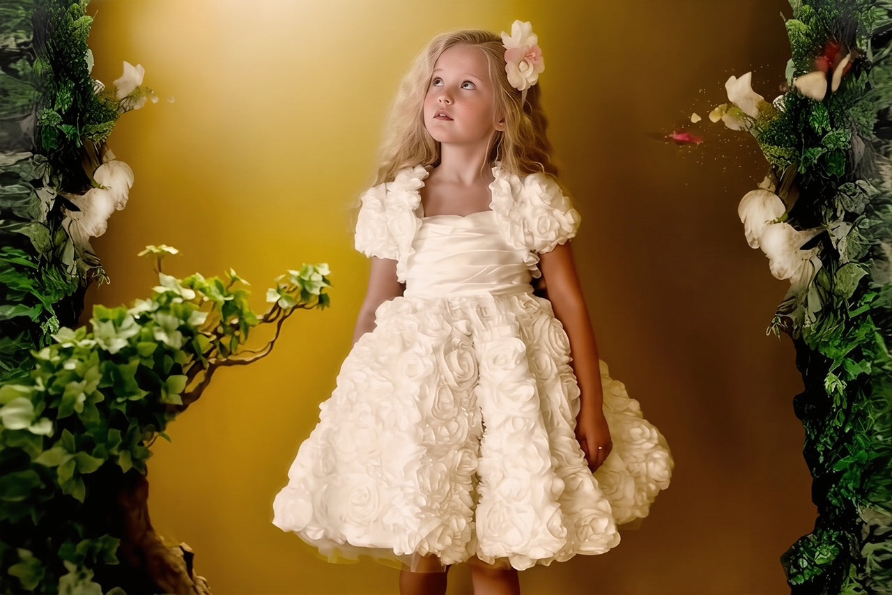 Satin Rose Swirl Dress with Matching Bolero Jacket