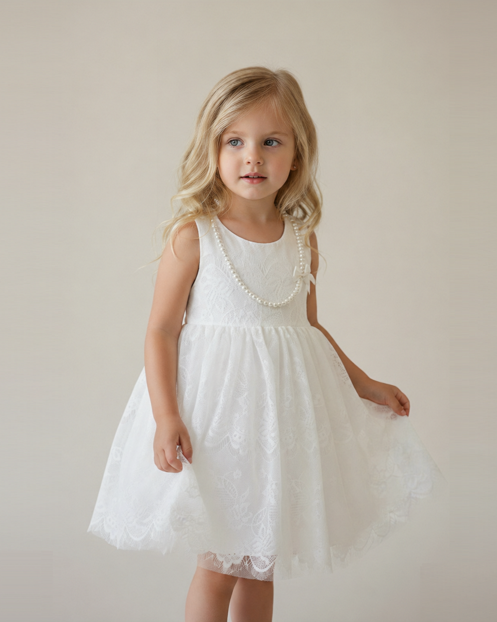 Angel Chantilly Lace Cotton Dress - White