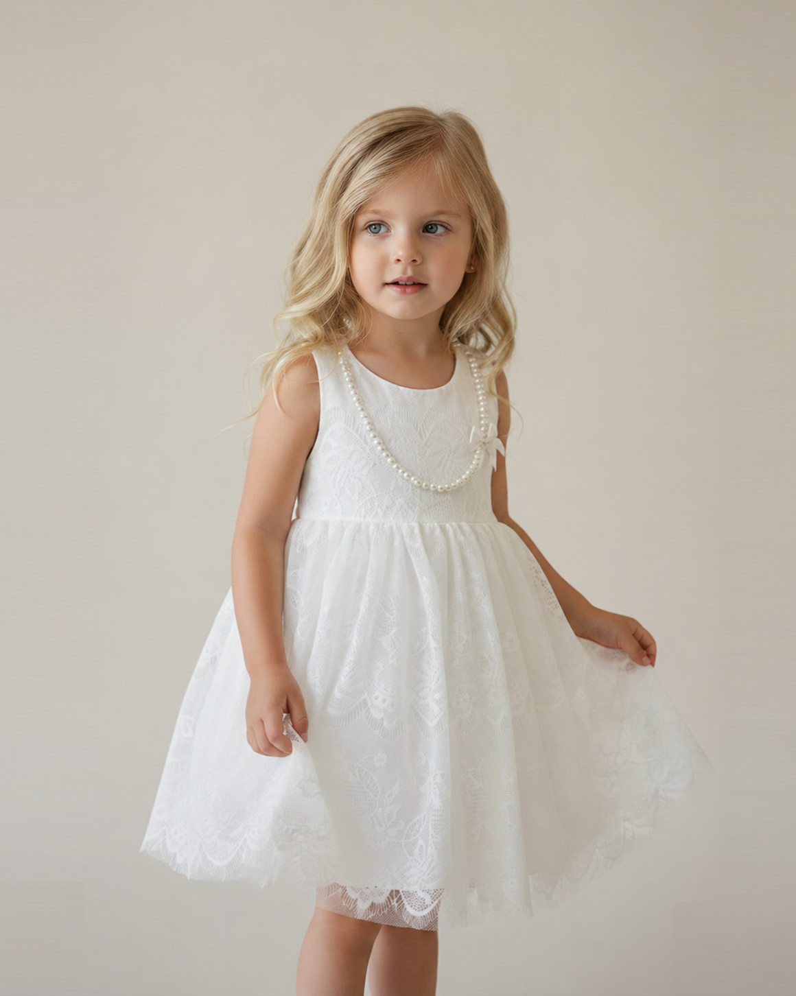 Angel Chantilly Lace Cotton Dress - White
